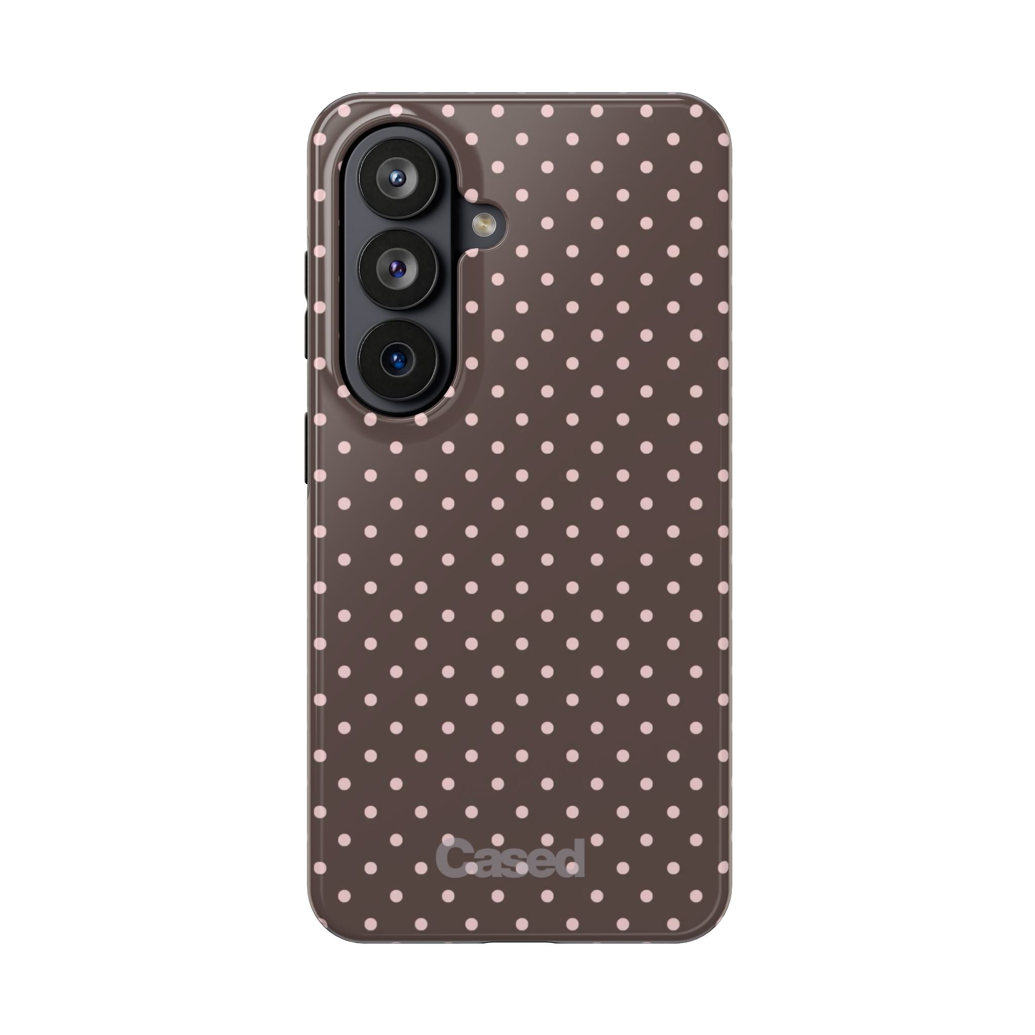 Tough Phone Case — Chocolate Brown with Pale Pink Polka Dots