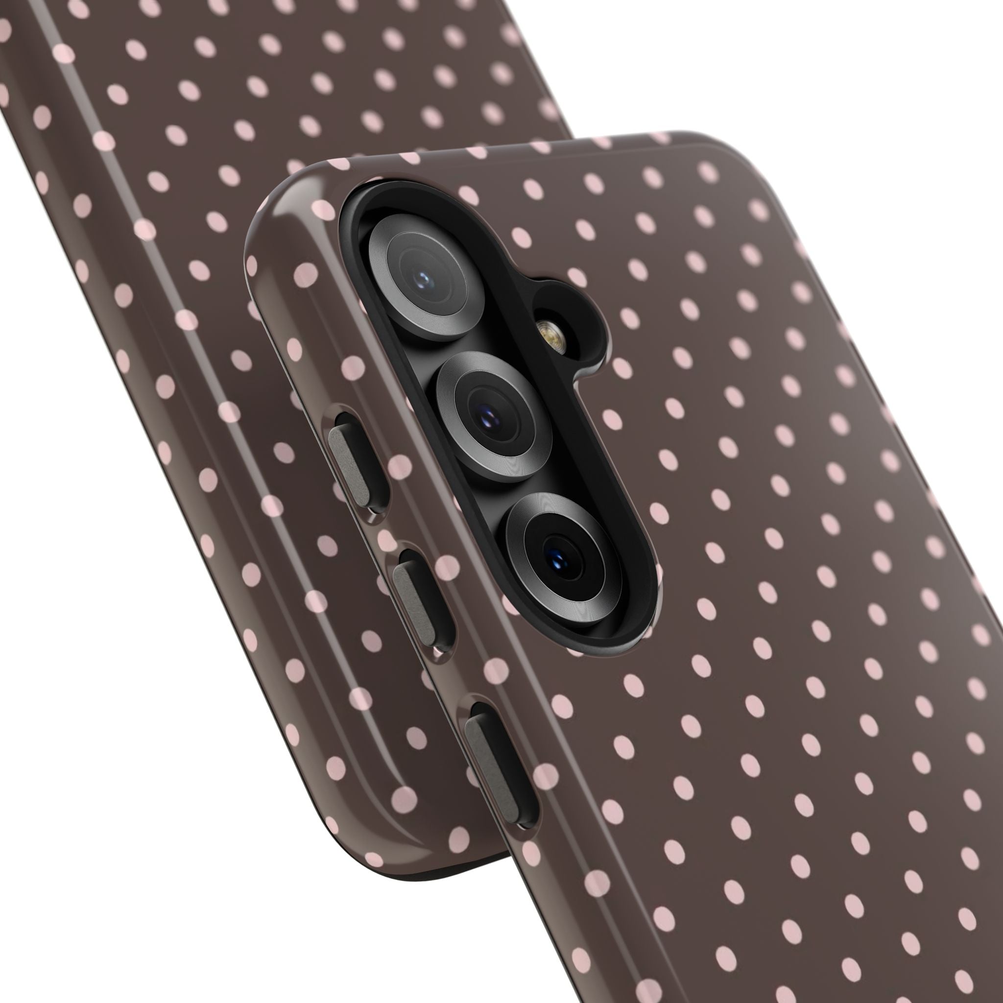 Tough Phone Case — Chocolate Brown with Pale Pink Polka Dots