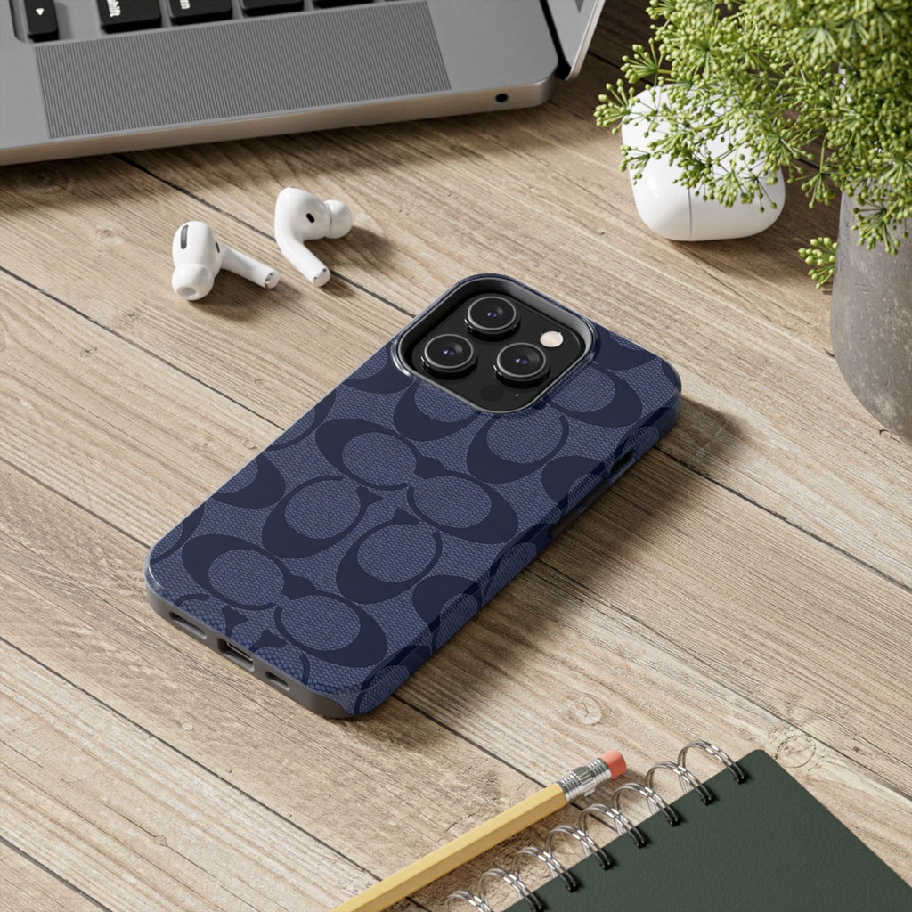 Navy Signature Pattern Tough Phone Case — Protective Designer-Inspired iPhone Case