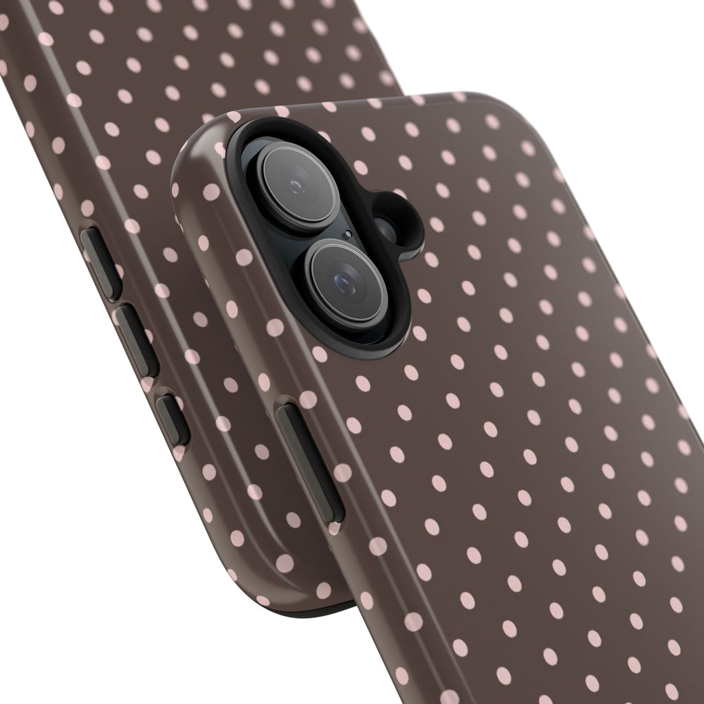 Tough Phone Case — Chocolate Brown with Pale Pink Polka Dots