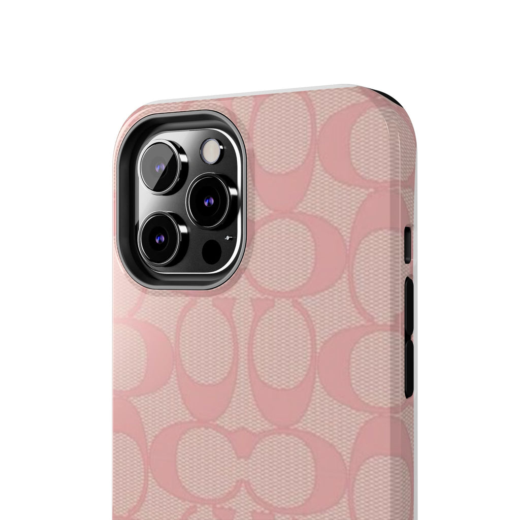 Pink Monogram Pattern Tough Phone Case — Stylish Protective iPhone Cover