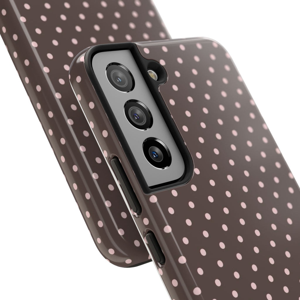 Tough Phone Case — Chocolate Brown with Pale Pink Polka Dots