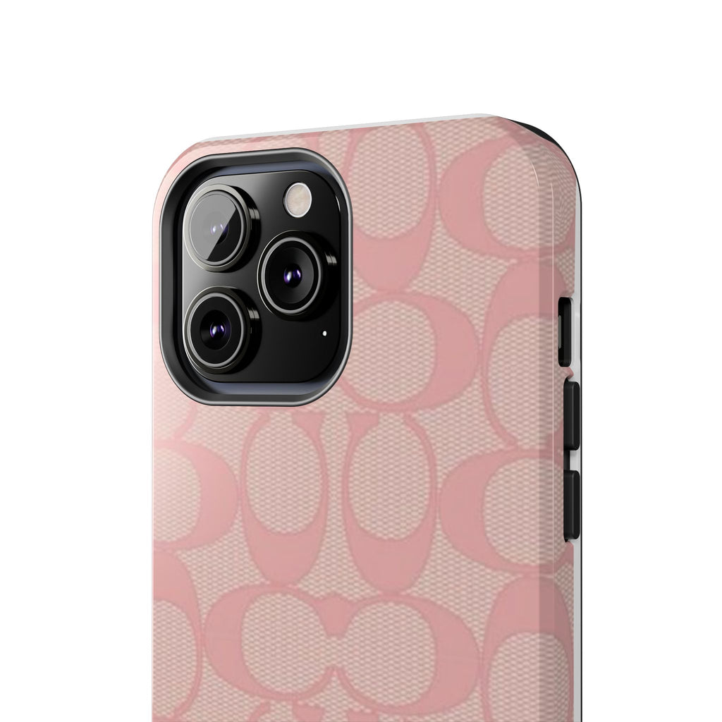 Pink Monogram Pattern Tough Phone Case — Stylish Protective iPhone Cover
