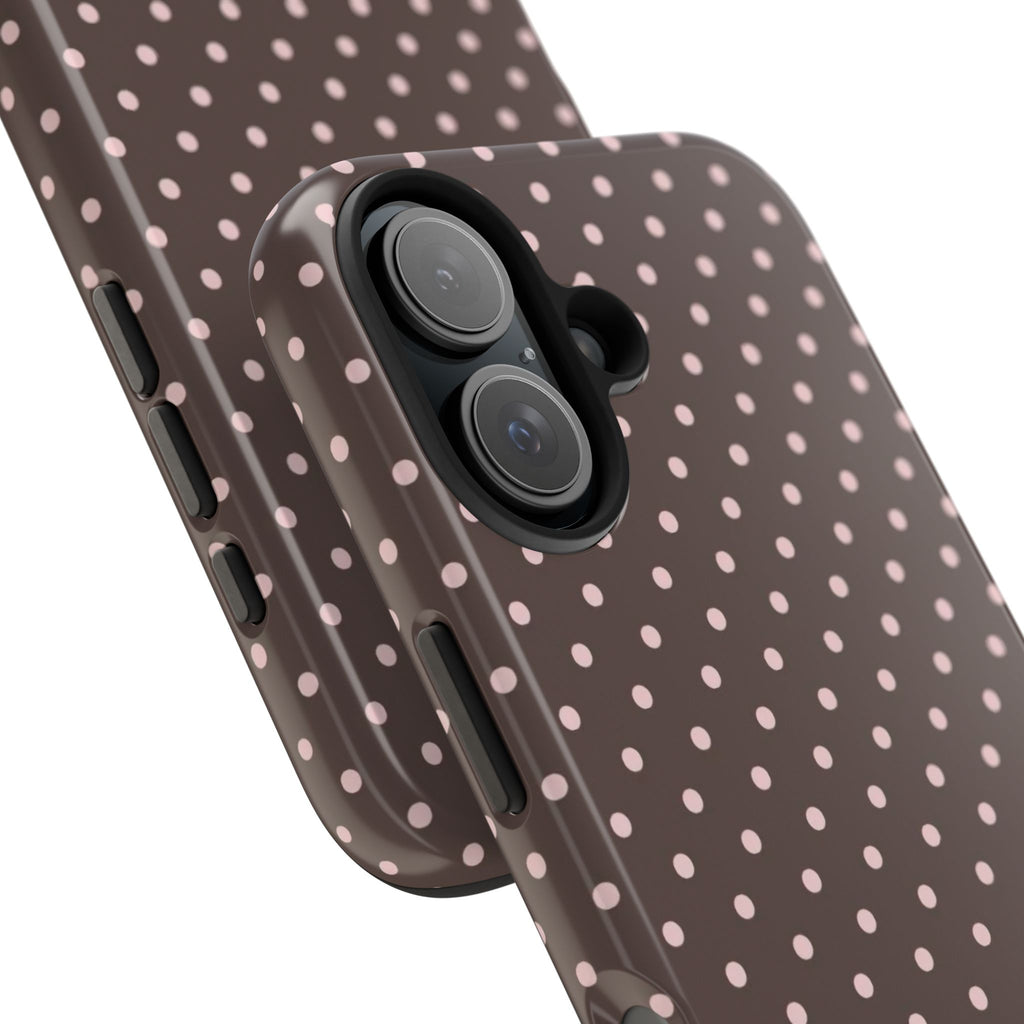 Tough Phone Case — Chocolate Brown with Pale Pink Polka Dots
