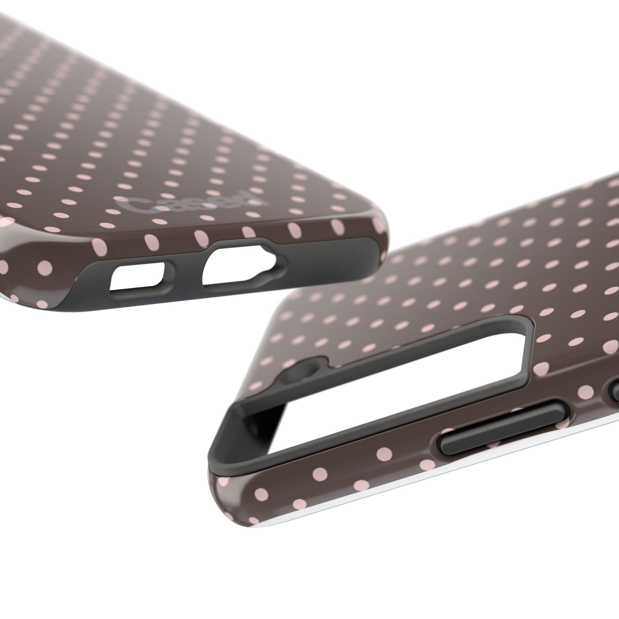 Tough Phone Case — Chocolate Brown with Pale Pink Polka Dots