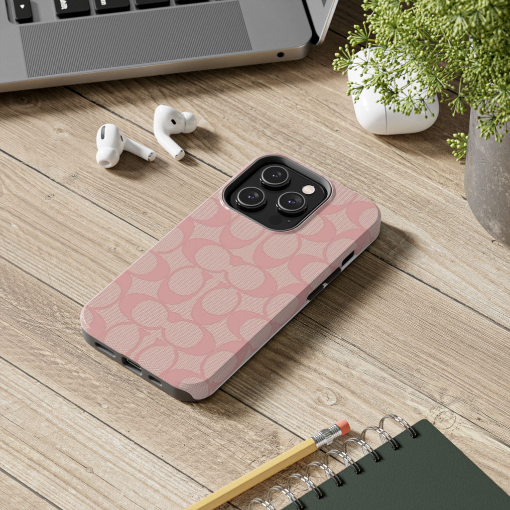 Pink Monogram Pattern Tough Phone Case — Stylish Protective iPhone Cover