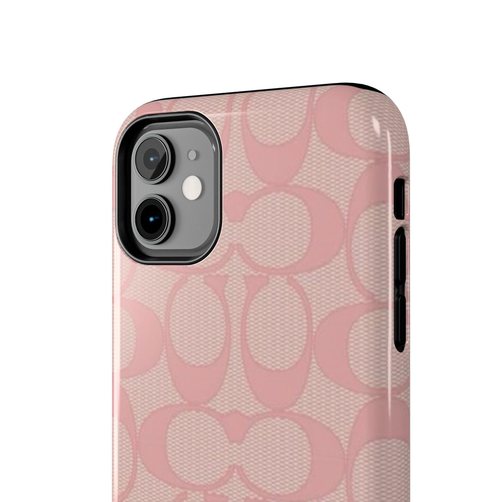 Pink Monogram Pattern Tough Phone Case — Stylish Protective iPhone Cover