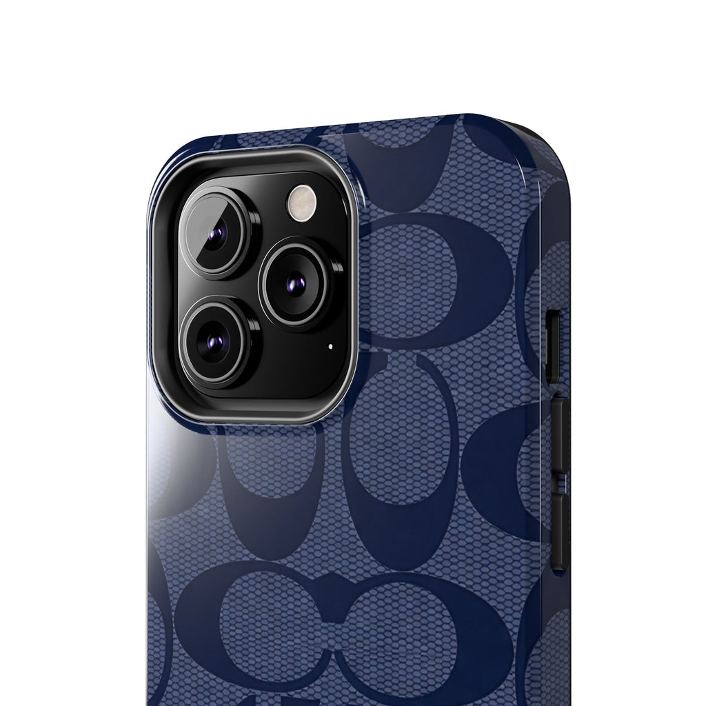 Navy Signature Pattern Tough Phone Case — Protective Designer-Inspired iPhone Case