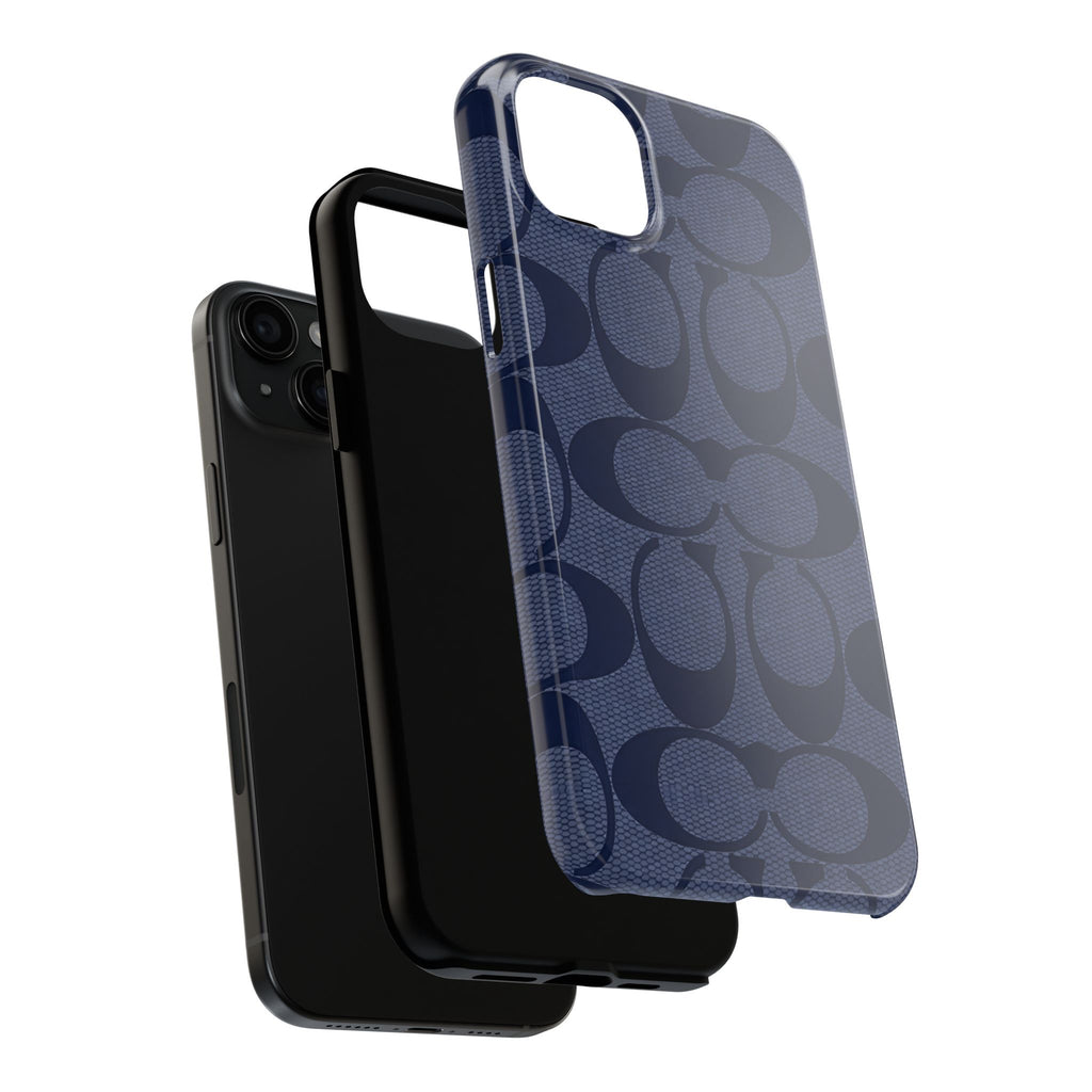 Navy Signature Pattern Tough Phone Case — Protective Designer-Inspired iPhone Case