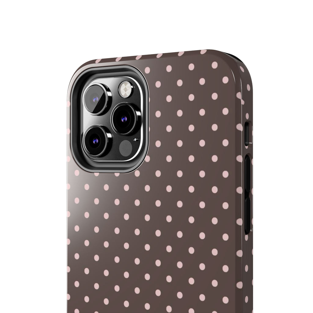 Tough Phone Case — Chocolate Brown with Pale Pink Polka Dots