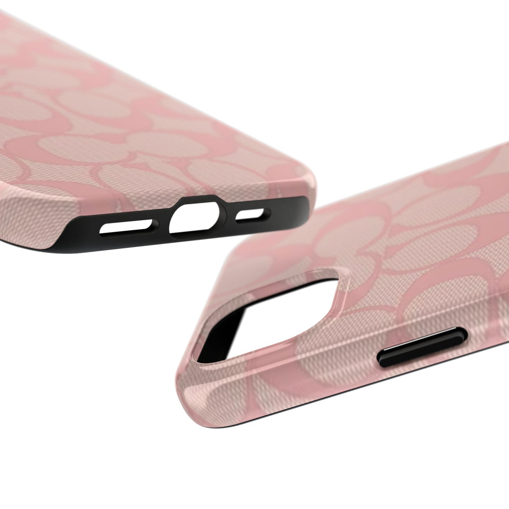 Pink Monogram Pattern Tough Phone Case — Stylish Protective iPhone Cover