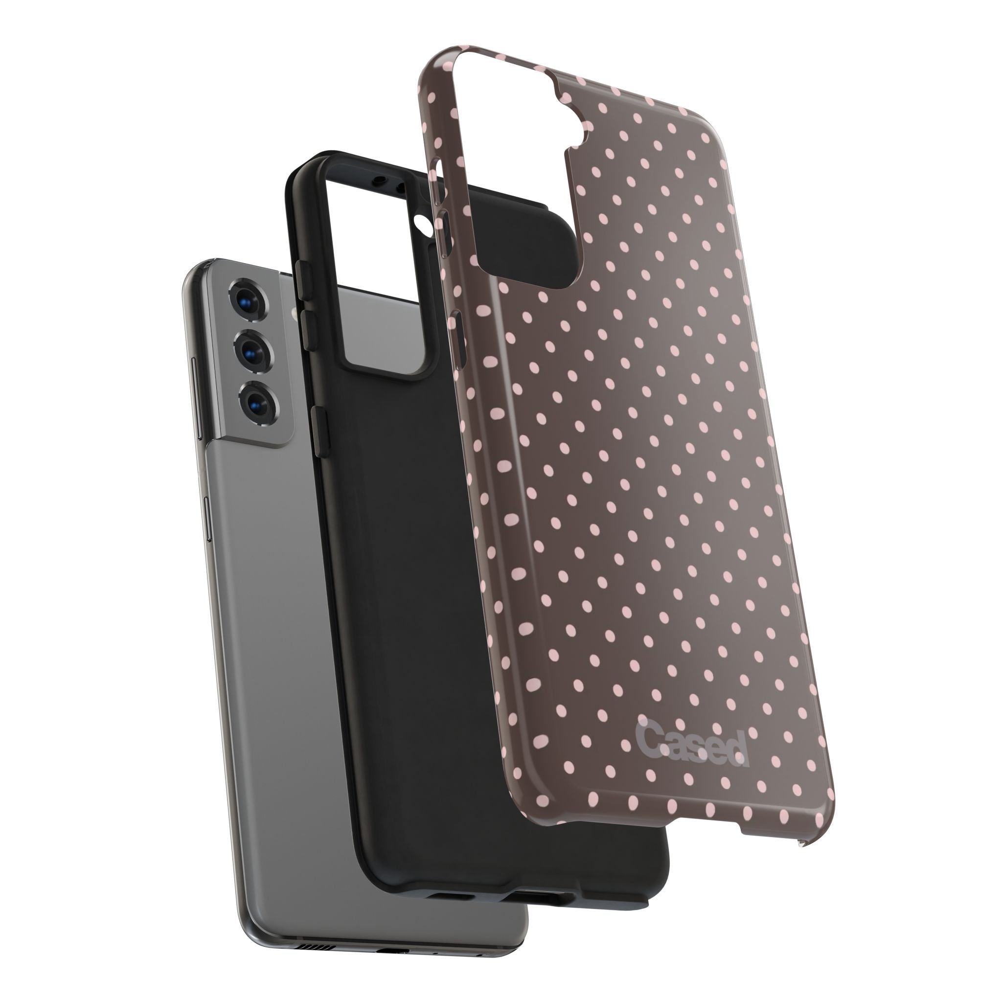 Tough Phone Case — Chocolate Brown with Pale Pink Polka Dots