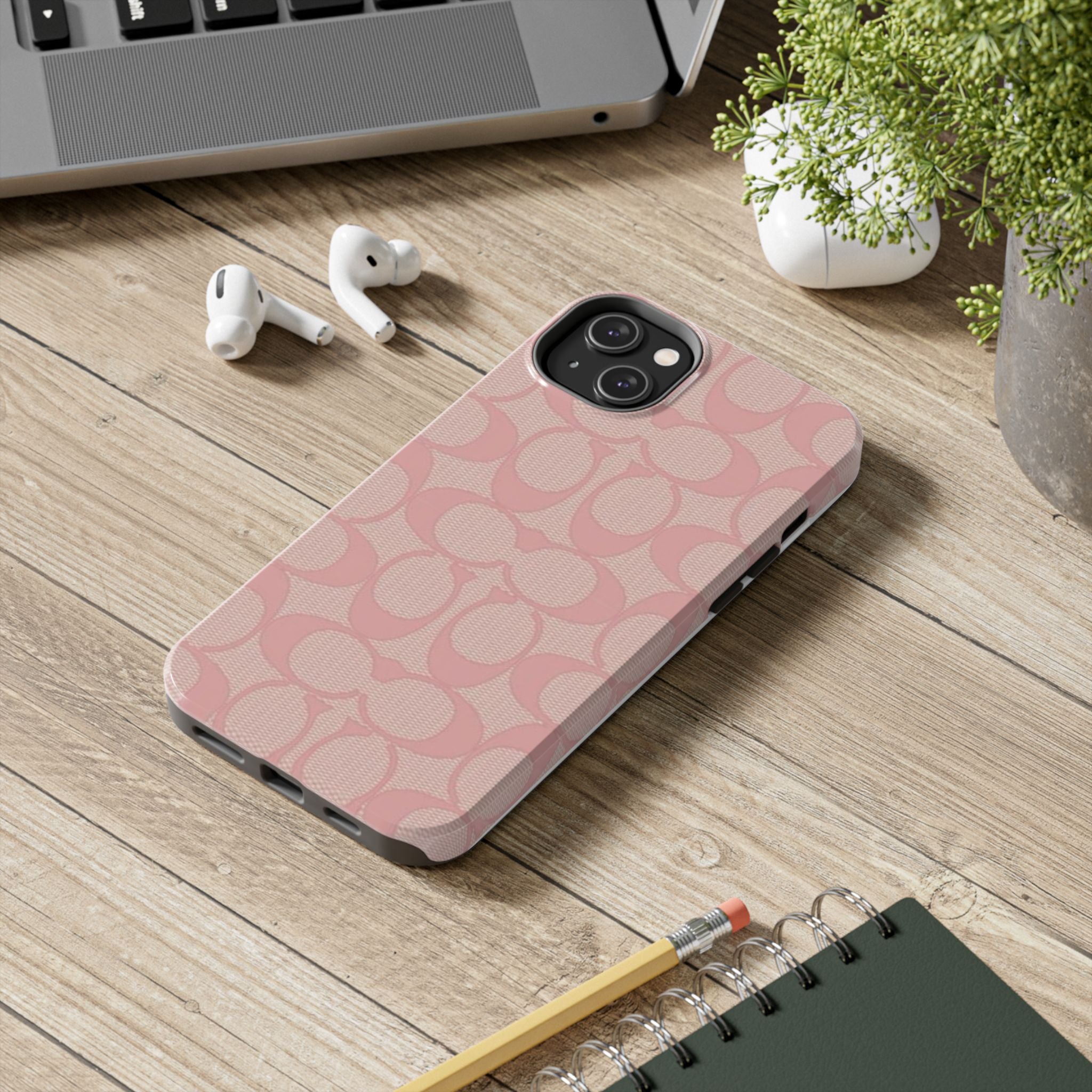 Pink Monogram Pattern Tough Phone Case — Stylish Protective iPhone Cover