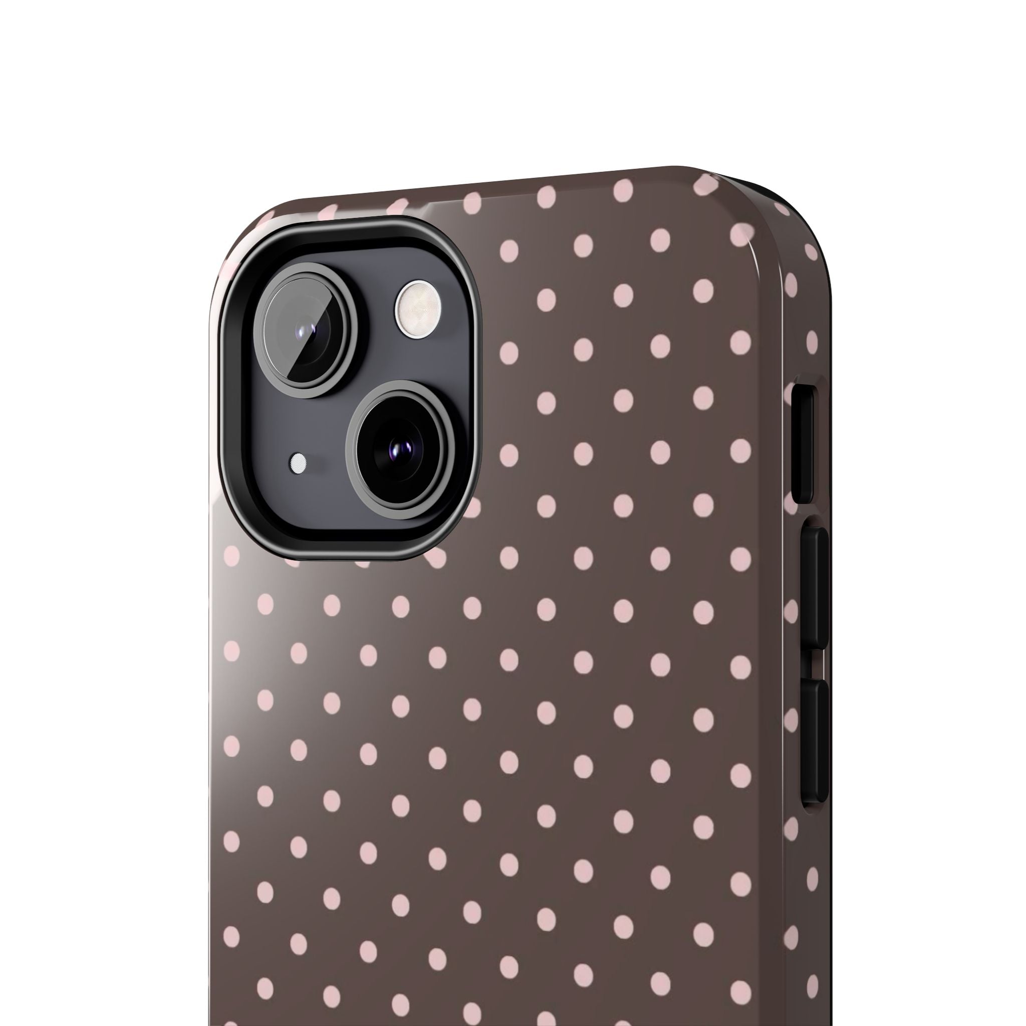 Tough Phone Case — Chocolate Brown with Pale Pink Polka Dots