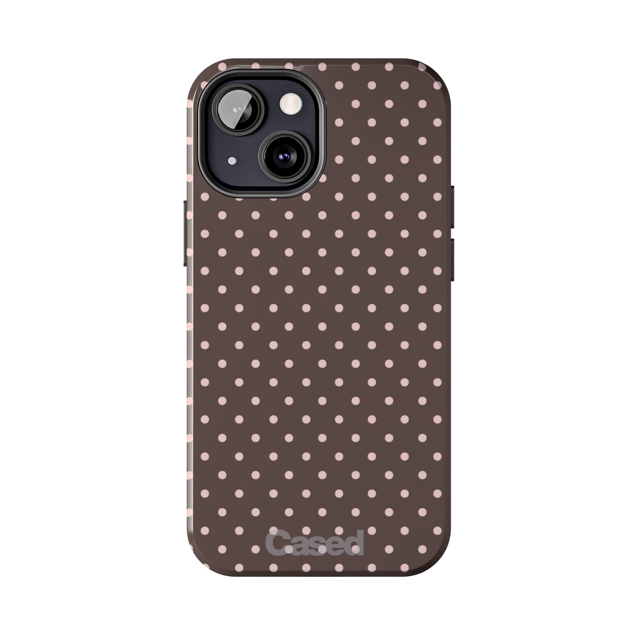 Tough Phone Case — Chocolate Brown with Pale Pink Polka Dots