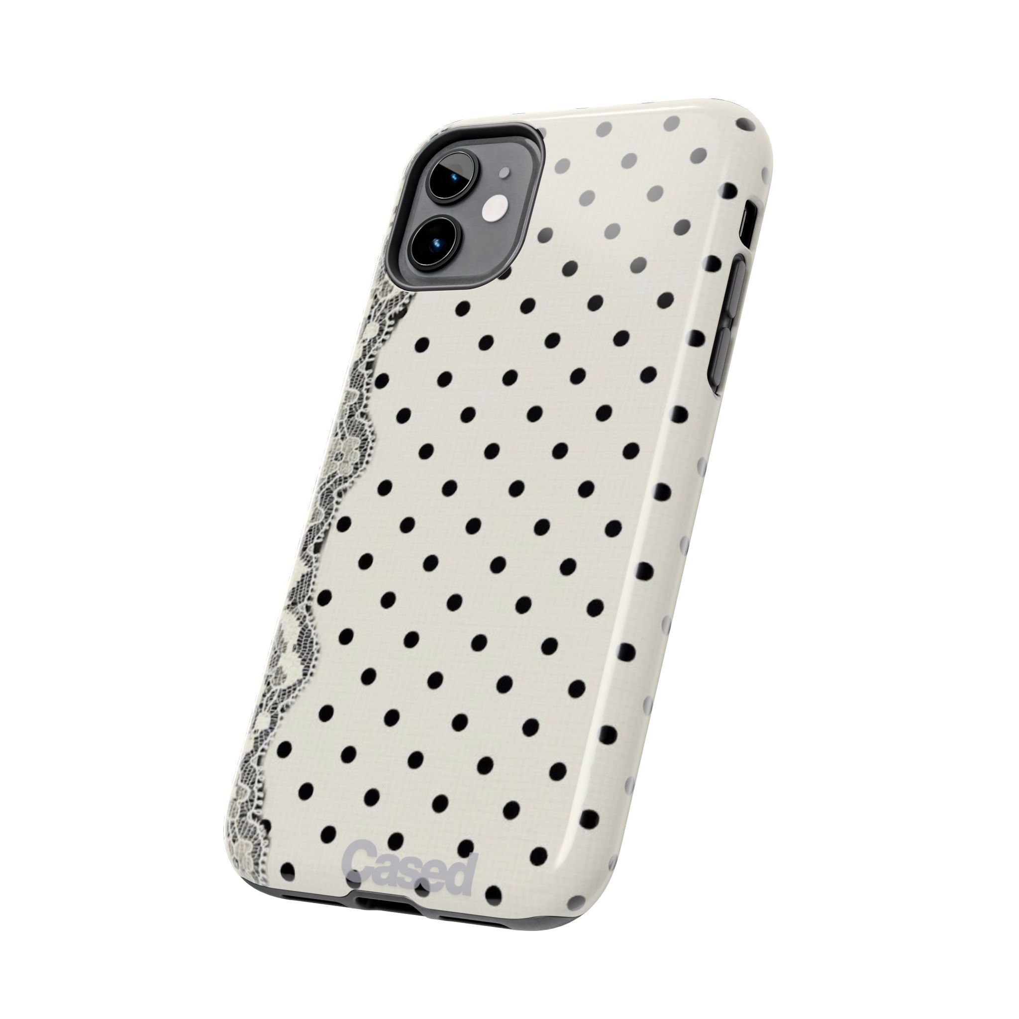 Polka Dot Lace Tough Phone Case – Vintage Black & Ivory Protective Cover