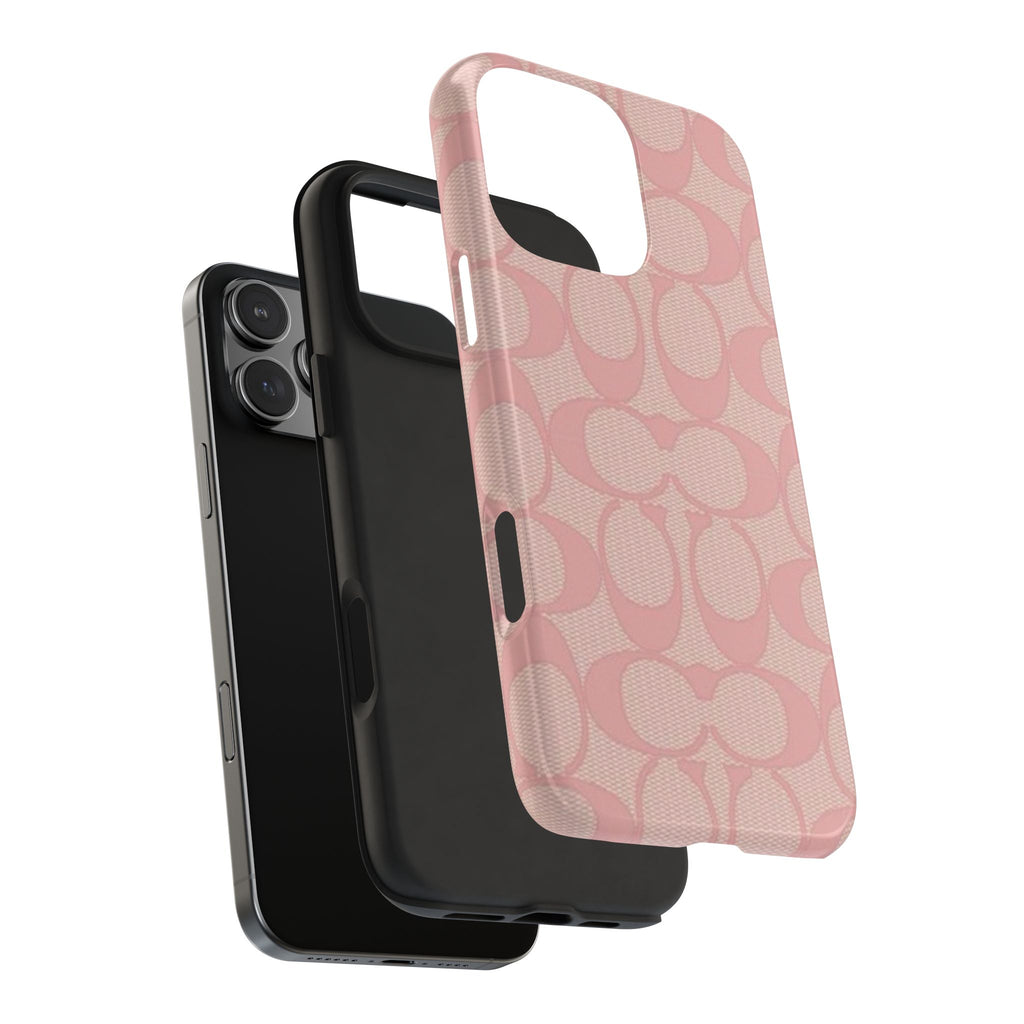 Pink Monogram Pattern Tough Phone Case — Stylish Protective iPhone Cover