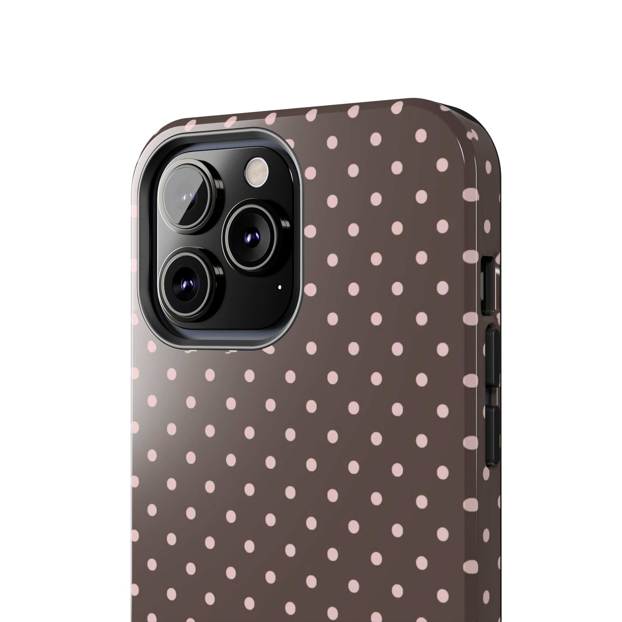 Tough Phone Case — Chocolate Brown with Pale Pink Polka Dots