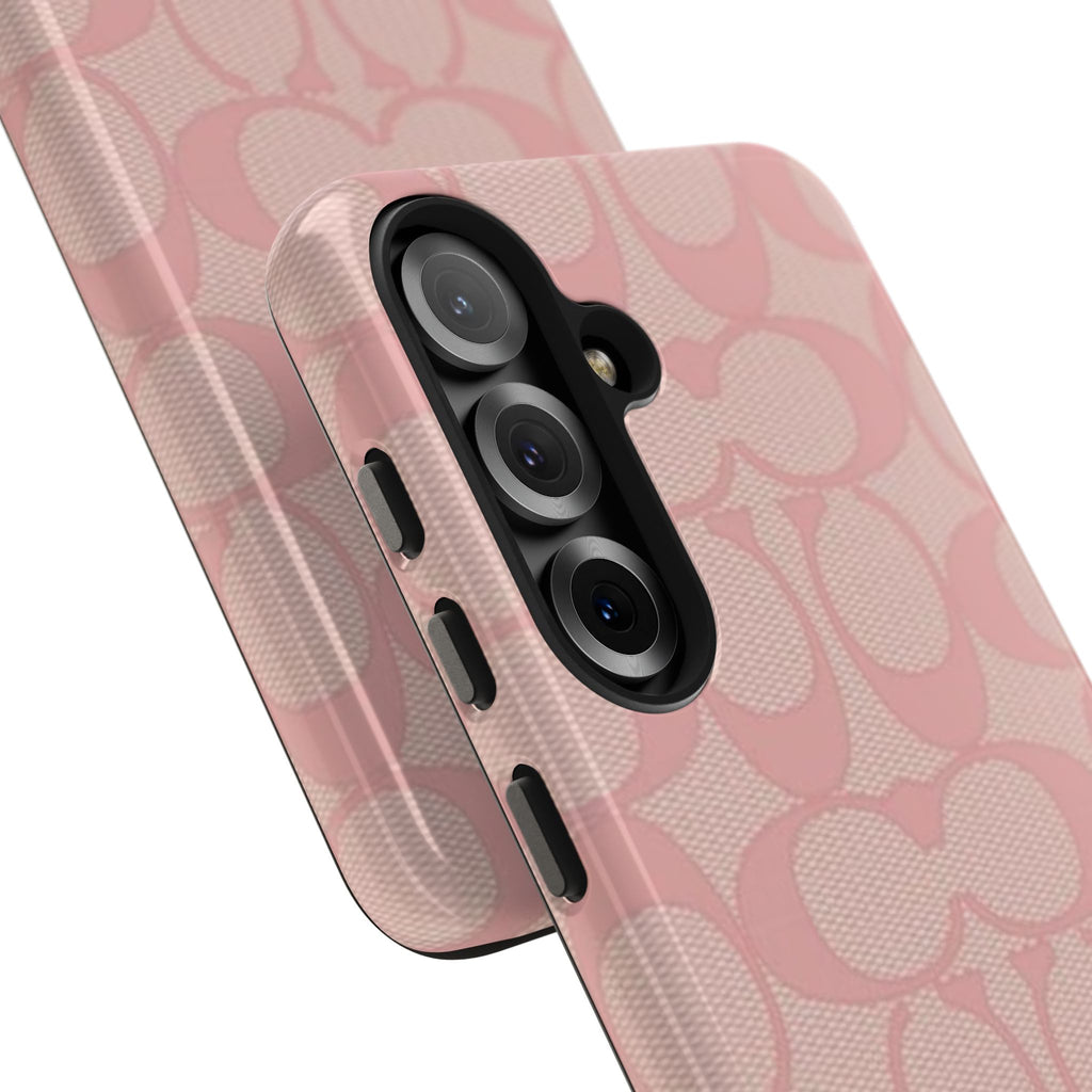 Pink Monogram Pattern Tough Phone Case — Stylish Protective iPhone Cover