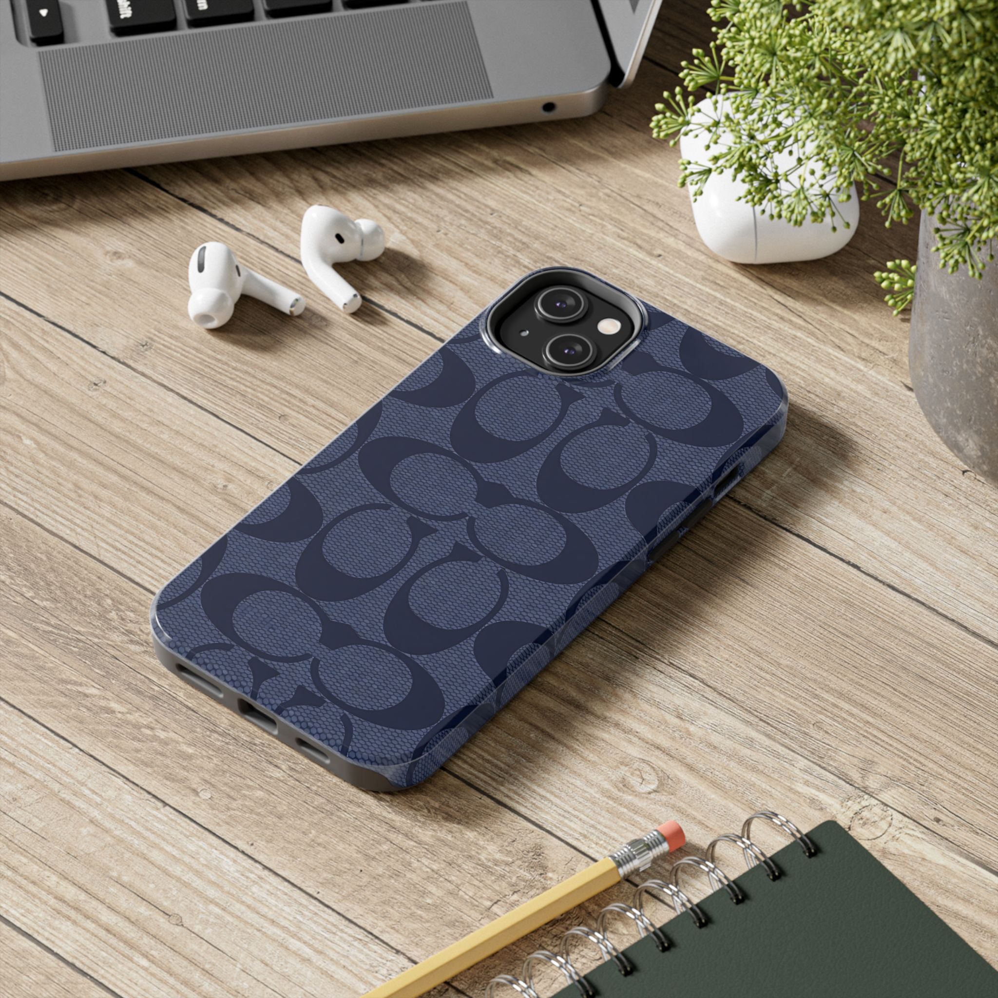 Navy Signature Pattern Tough Phone Case — Protective Designer-Inspired iPhone Case