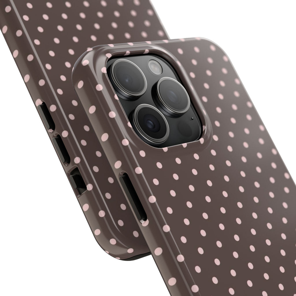 Tough Phone Case — Chocolate Brown with Pale Pink Polka Dots