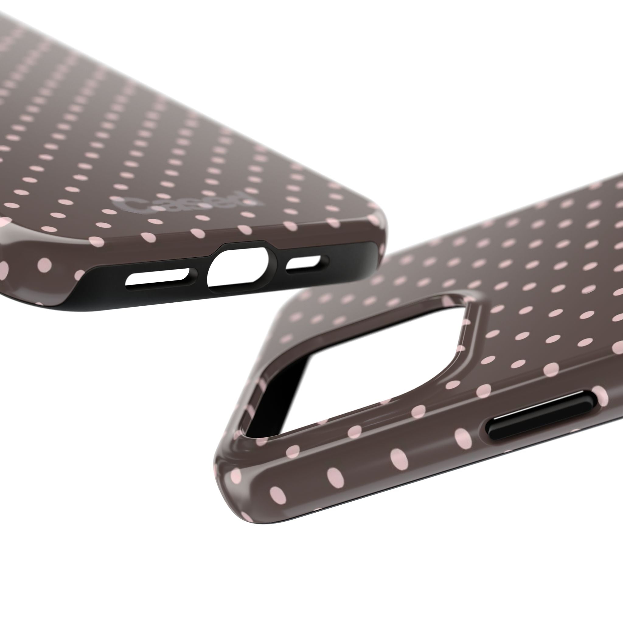 Tough Phone Case — Chocolate Brown with Pale Pink Polka Dots
