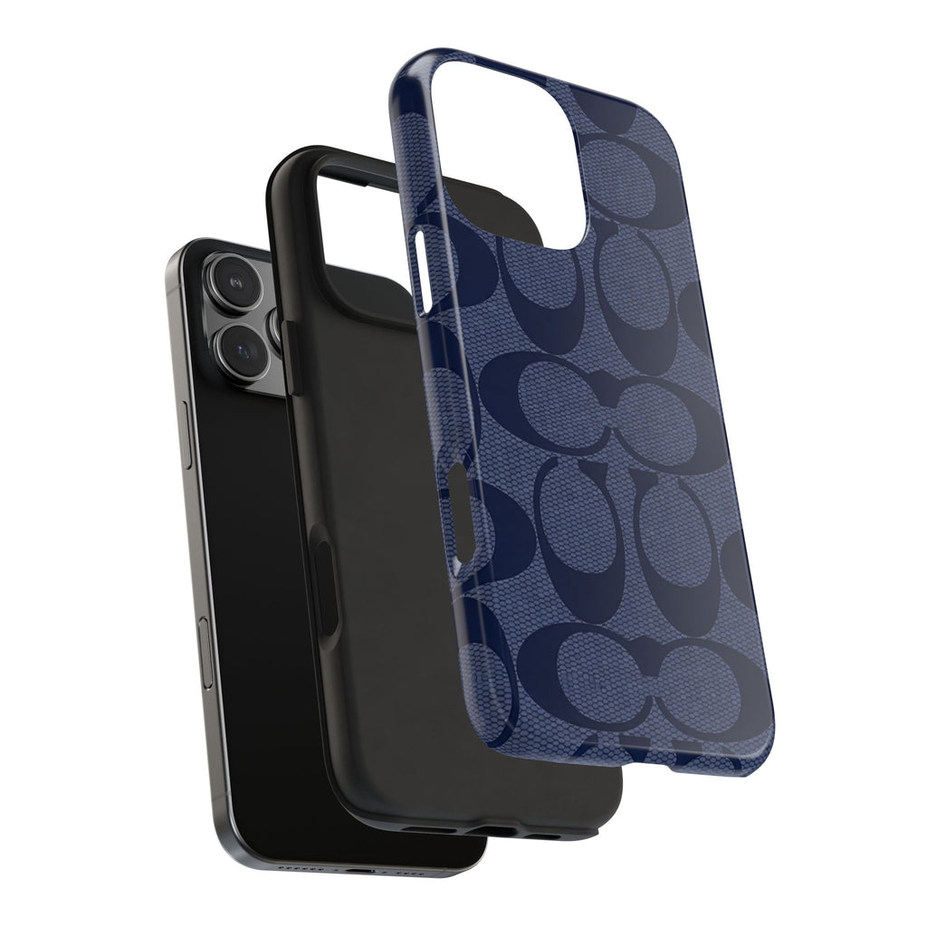 Navy Signature Pattern Tough Phone Case — Protective Designer-Inspired iPhone Case