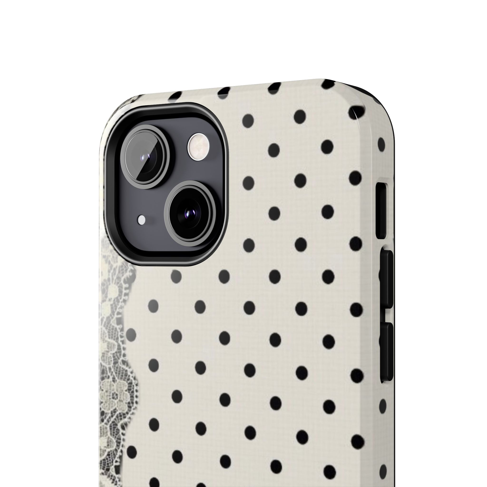 Polka Dot Lace Tough Phone Case – Vintage Black & Ivory Protective Cover