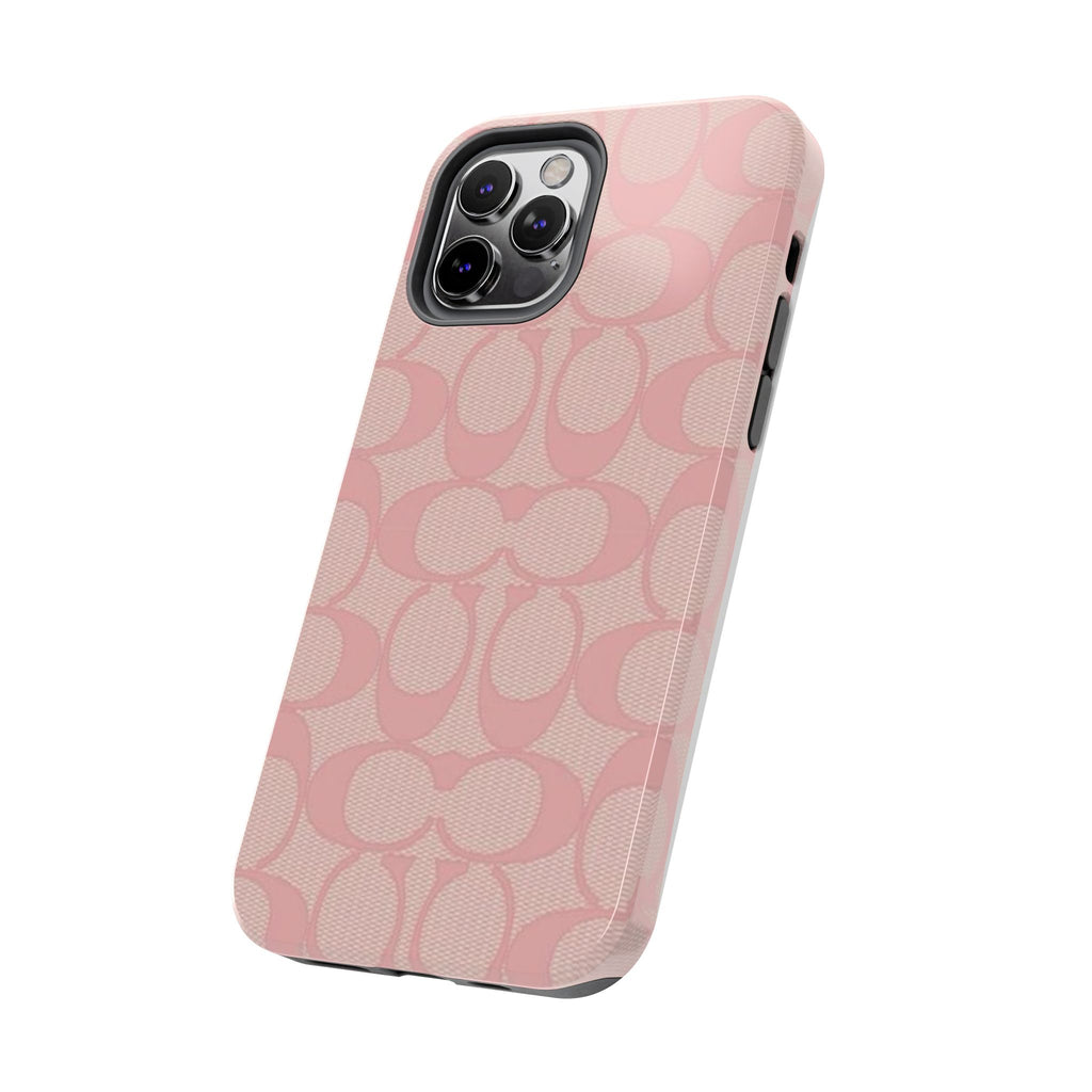 Pink Monogram Pattern Tough Phone Case — Stylish Protective iPhone Cover
