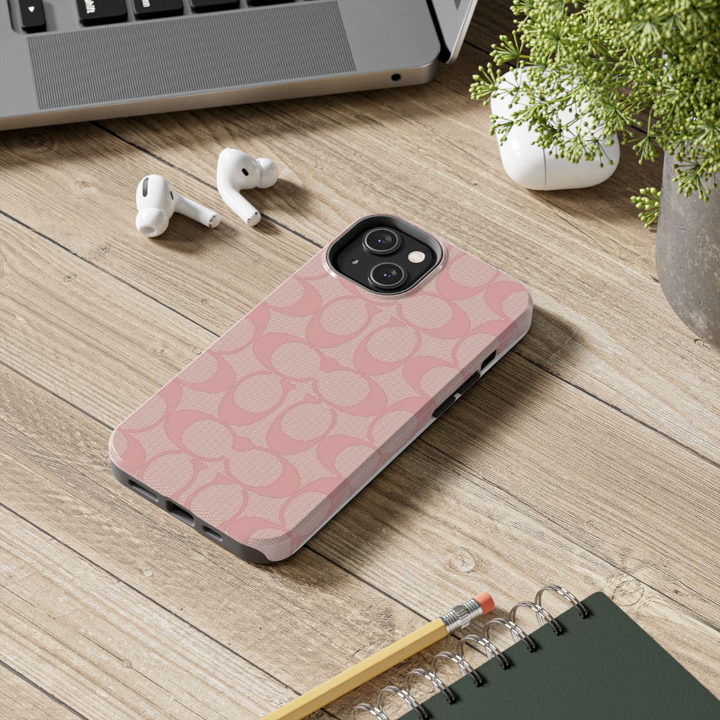 Pink Monogram Pattern Tough Phone Case — Stylish Protective iPhone Cover