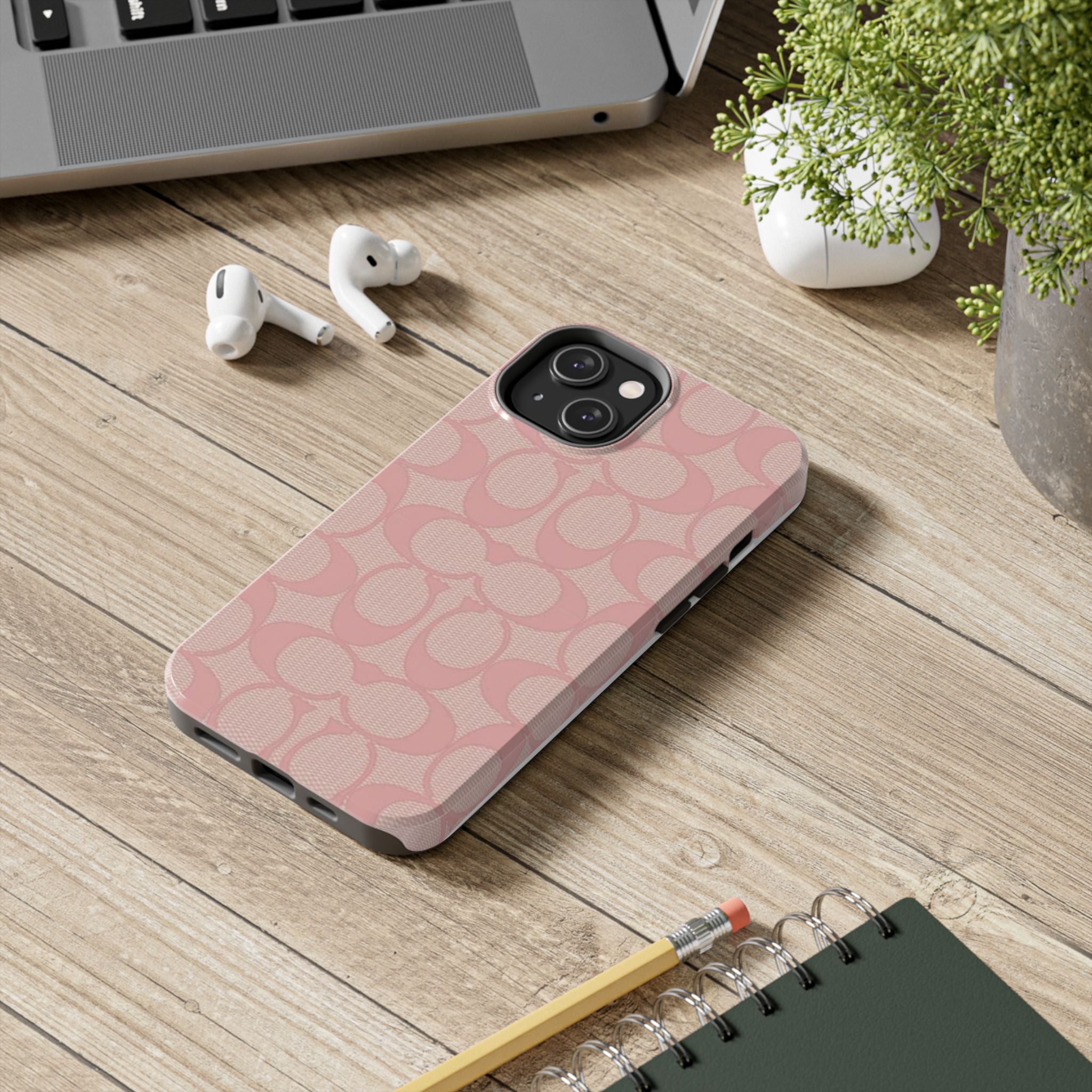 Pink Monogram Pattern Tough Phone Case — Stylish Protective iPhone Cover